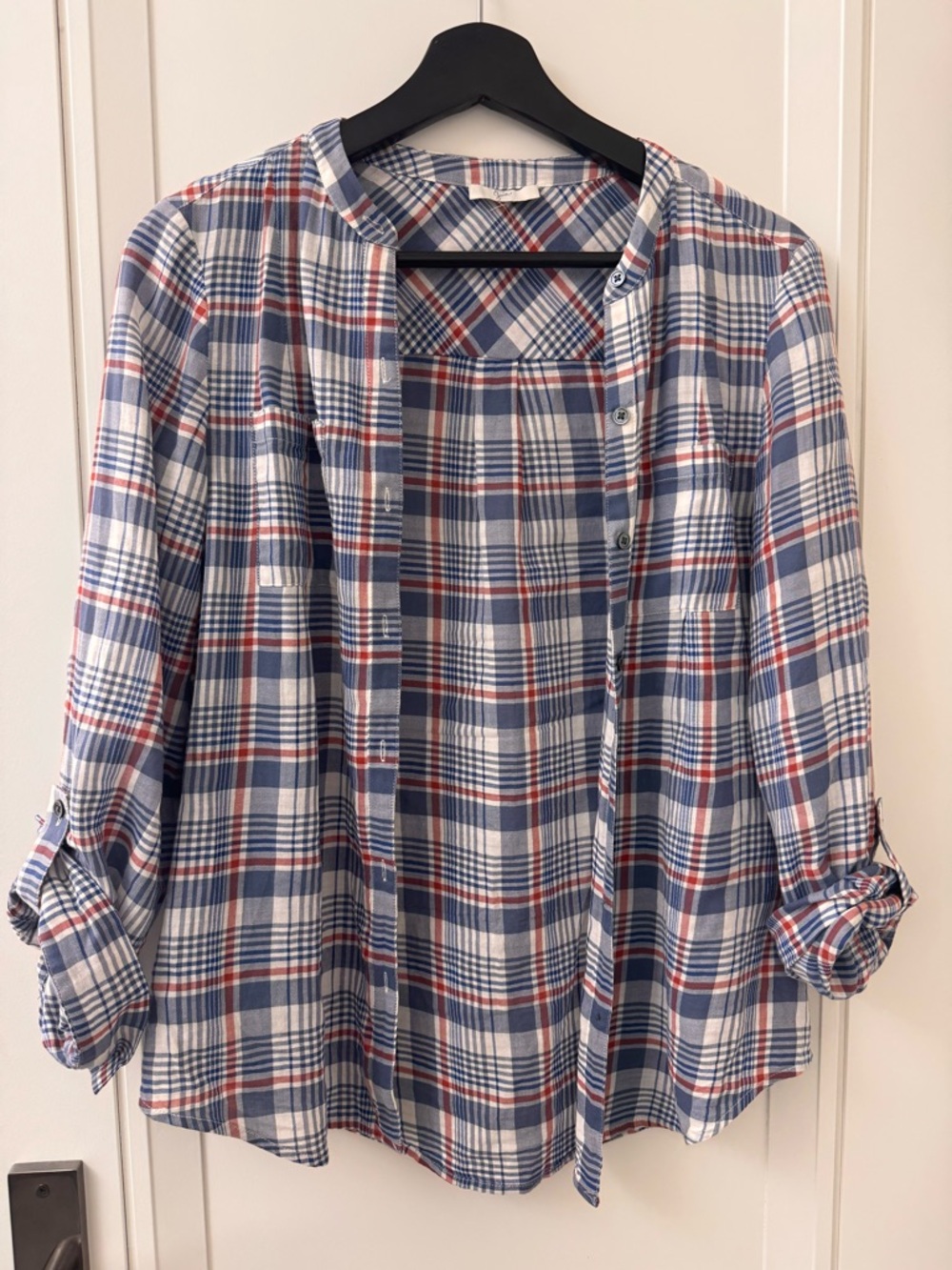 Joie Plaid Button-Up Shirt — Blue, White & Red